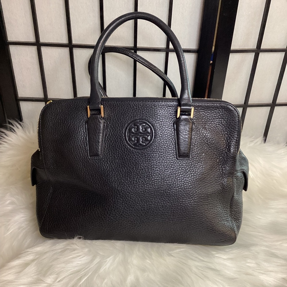 Tory Burch, 5 Compartment, Black Pebbled Leather Satchel